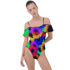 Colorful Sunflowers                                                  Frill Detail One Piece Swimsuit by LalyLauraFLM