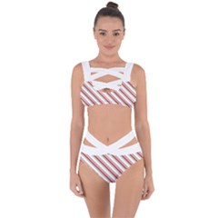 White Candy Cane Pattern With Red And Thin Green Festive Christmas Stripes Bandaged Up Bikini Set  by genx