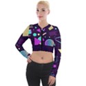 Retrowave Aesthetic vaporwave retro memphis pattern 80s design 3D geometric shapes Long Sleeve Cropped Velvet Jacket View1