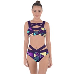 Retrowave Aesthetic Vaporwave Retro Memphis Triangle Pattern 80s Yellow Turquoise Purple Bandaged Up Bikini Set  by genx