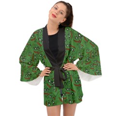 Pepe The Frog Perfect A-ok Handsign Pattern Praise Kek Kekistan Smug Smile Meme Green Background Long Sleeve Kimono by snek