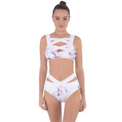 White Marble Violet Purple Veins Accents Texture Printed Floor Background Luxury Bandaged Up Bikini Set  by genx