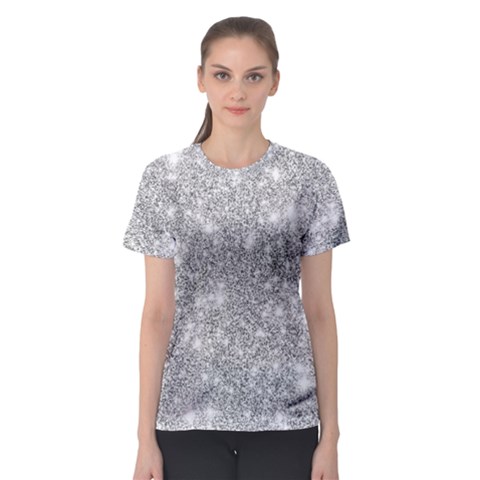 Silver And White Glitters Metallic Finish Party Texture Background Imitation Women s Sport Mesh Tee by genx