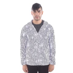 Silver And White Glitters Metallic Finish Party Texture Background Imitation Men s Hooded Windbreaker by genx