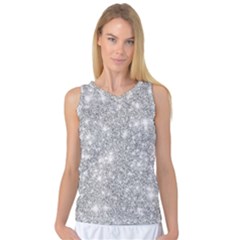 Silver And White Glitters Metallic Finish Party Texture Background Imitation Women s Basketball Tank Top by genx