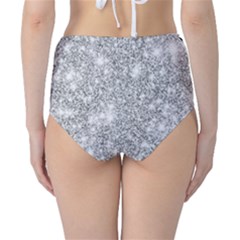 Silver And White Glitters Metallic Finish Party Texture Background Imitation Classic High-waist Bikini Bottoms by genx