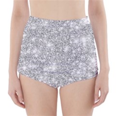 Silver And White Glitters Metallic Finish Party Texture Background Imitation High-waisted Bikini Bottoms by genx