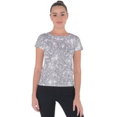 Silver And White Glitters Metallic Finish Party Texture Background Imitation Short Sleeve Sports Top  by genx