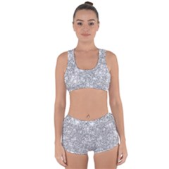 Silver And White Glitters Metallic Finish Party Texture Background Imitation Racerback Boyleg Bikini Set by genx