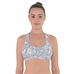 Silver And White Glitters Metallic Finish Party Texture Background Imitation Cross Back Sports Bra by genx