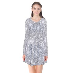 Silver And White Glitters Metallic Finish Party Texture Background Imitation Long Sleeve V-neck Flare Dress by genx