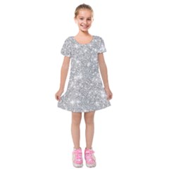 Silver And White Glitters Metallic Finish Party Texture Background Imitation Kids  Short Sleeve Velvet Dress by genx