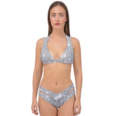 Silver And White Glitters Metallic Finish Party Texture Background Imitation Double Strap Halter Bikini Set by genx