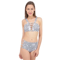 Silver And White Glitters Metallic Finish Party Texture Background Imitation Cage Up Bikini Set by genx