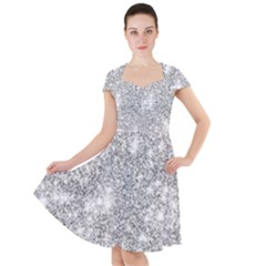 Silver And White Glitters Metallic Finish Party Texture Background Imitation Cap Sleeve Midi Dress by genx