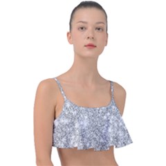 Silver And White Glitters Metallic Finish Party Texture Background Imitation Frill Bikini Top by genx