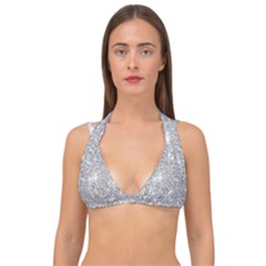 Silver And White Glitters Metallic Finish Party Texture Background Imitation Double Strap Halter Bikini Top by genx