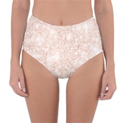 Rose Gold Pink Glitters Metallic Finish Party Texture Imitation Pattern Reversible High-waist Bikini Bottoms by genx