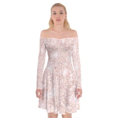 Rose Gold Pink Glitters Metallic Finish Party Texture Imitation Pattern Off Shoulder Skater Dress by genx