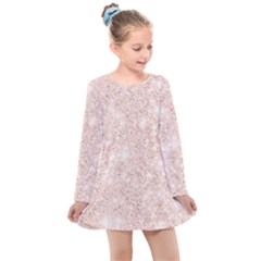 Rose Gold Pink Glitters Metallic Finish Party Texture Imitation Pattern Kids  Long Sleeve Dress by genx