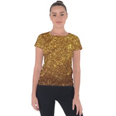 Gold Glitters Metallic Finish Party Texture Background Faux Shine Pattern Short Sleeve Sports Top  by genx