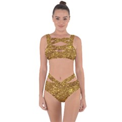 Gold Glitters Metallic Finish Party Texture Background Faux Shine Pattern Bandaged Up Bikini Set  by genx