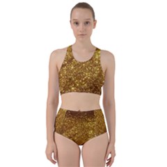 Gold Glitters Metallic Finish Party Texture Background Faux Shine Pattern Racer Back Bikini Set by genx
