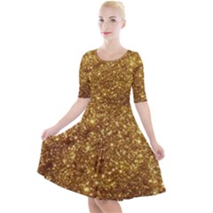 Gold Glitters Metallic Finish Party Texture Background Faux Shine Pattern Quarter Sleeve A-line Dress by genx