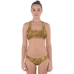 Gold Glitters Metallic Finish Party Texture Background Faux Shine Pattern Cross Back Hipster Bikini Set by genx