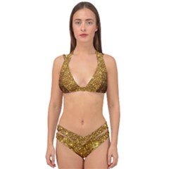 Gold Glitters Metallic Finish Party Texture Background Faux Shine Pattern Double Strap Halter Bikini Set by genx