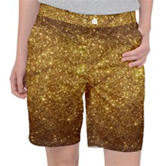 Gold Glitters Metallic Finish Party Texture Background Faux Shine Pattern Pocket Shorts by genx