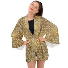 Retro Gold Glitters Golden Disco Ball Optical Illusion Long Sleeve Kimono by genx