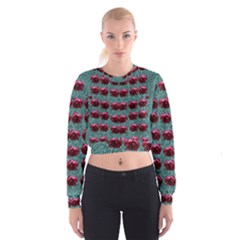 Forest Roses On Decorative Wood Cropped Sweatshirt by pepitasart