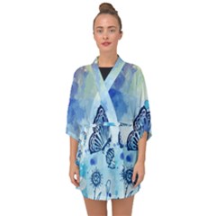 Blue Shaded Design Half Sleeve Chiffon Kimono by designsbymallika