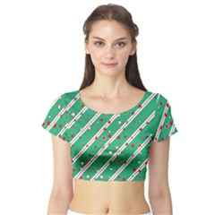 Christmas Paper Stars Pattern Texture Background Short Sleeve Crop Top