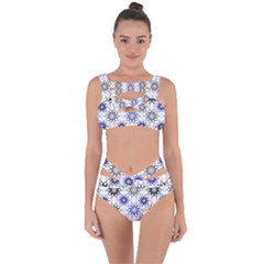 Pearl Pattern Floral Design Art Digital Seamless Blue Black Bandaged Up Bikini Set 