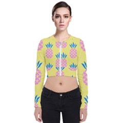 Summer Pineapple Seamless Pattern Long Sleeve Zip Up Bomber Jacket by Sobalvarro