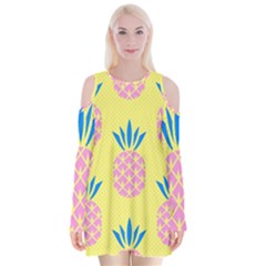 Summer Pineapple Seamless Pattern Velvet Long Sleeve Shoulder Cutout Dress by Sobalvarro