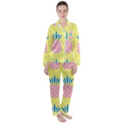 Summer Pineapple Seamless Pattern Satin Long Sleeve Pyjamas Set by Sobalvarro