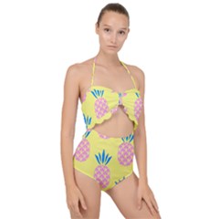 Summer Pineapple Seamless Pattern Scallop Top Cut Out Swimsuit by Sobalvarro