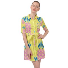 Summer Pineapple Seamless Pattern Belted Shirt Dress by Sobalvarro