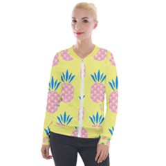 Summer Pineapple Seamless Pattern Velour Zip Up Jacket by Sobalvarro