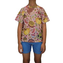 Thanksgiving Pattern Kids  Short Sleeve Swimwear by Sobalvarro