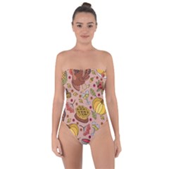 Thanksgiving Pattern Tie Back One Piece Swimsuit by Sobalvarro