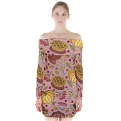 Thanksgiving Pattern Long Sleeve Off Shoulder Dress by Sobalvarro