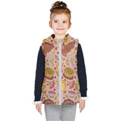 Thanksgiving Pattern Kids  Hooded Puffer Vest by Sobalvarro