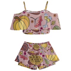 Thanksgiving Pattern Kids  Off Shoulder Skirt Bikini by Sobalvarro