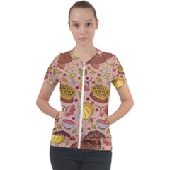 Thanksgiving Pattern Short Sleeve Zip Up Jacket by Sobalvarro