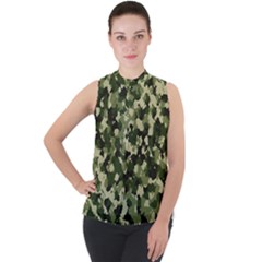 Dark Green Camouflage Army Mock Neck Chiffon Sleeveless Top by McCallaCoultureArmyShop