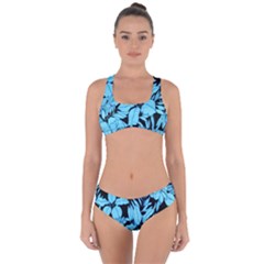 Blue Winter Tropical Floral Watercolor Criss Cross Bikini Set by dressshop